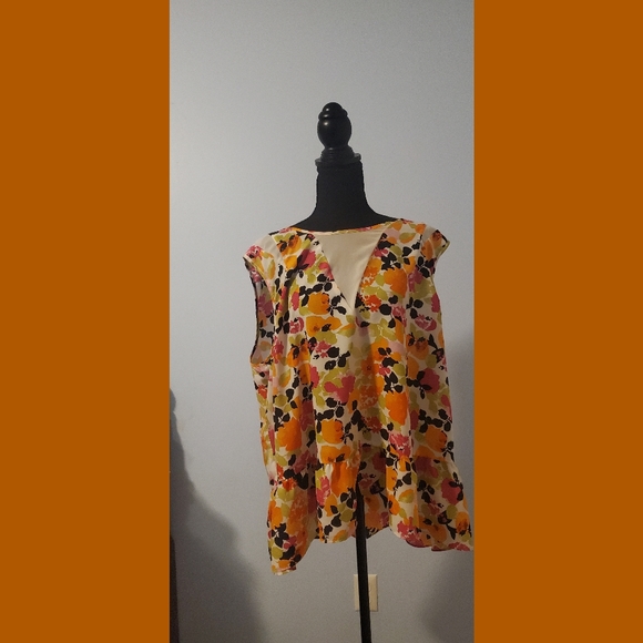 ASHLEY STEWART Multi Color Sleveless Peplum Flower Top Size 18/20 - Picture 1 of 2